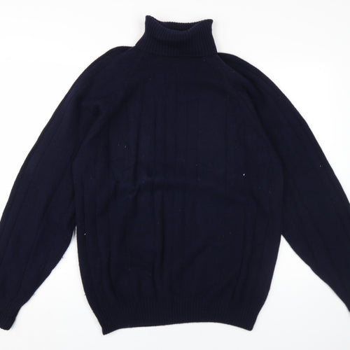 Millshop Woollens Men's Blue Roll Neck Pullover Jumper M