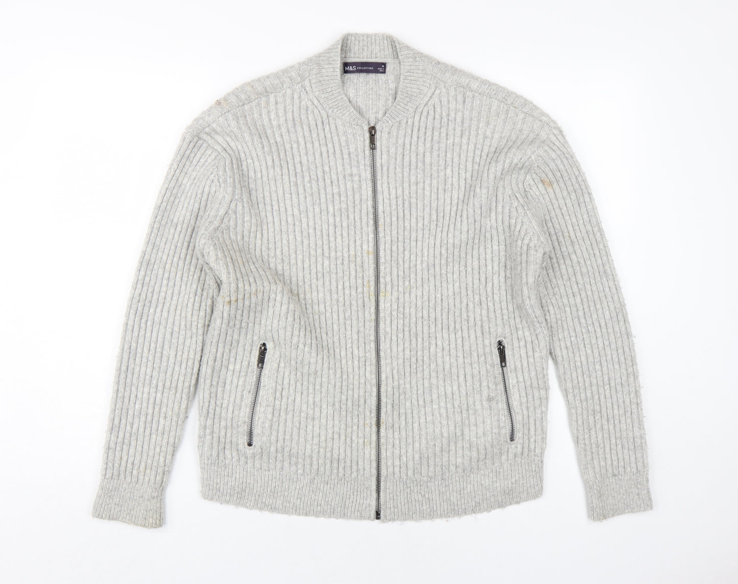 Marks and Spencer Women's Grey Full Zip Jumper - M