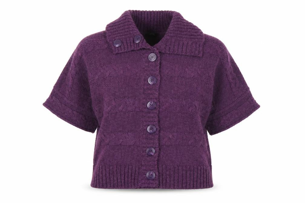 Front view of Bonmarché Women's Purple Collared Cardigan M
