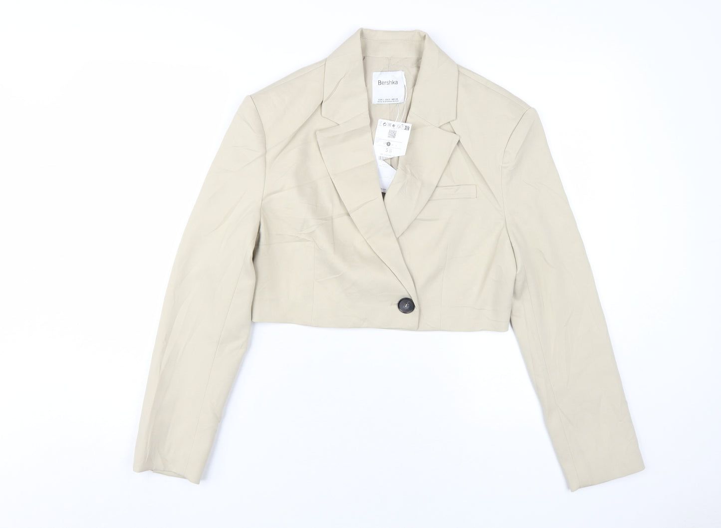 Bershka Women's Beige Cropped Blazer, Size S, Classic Style