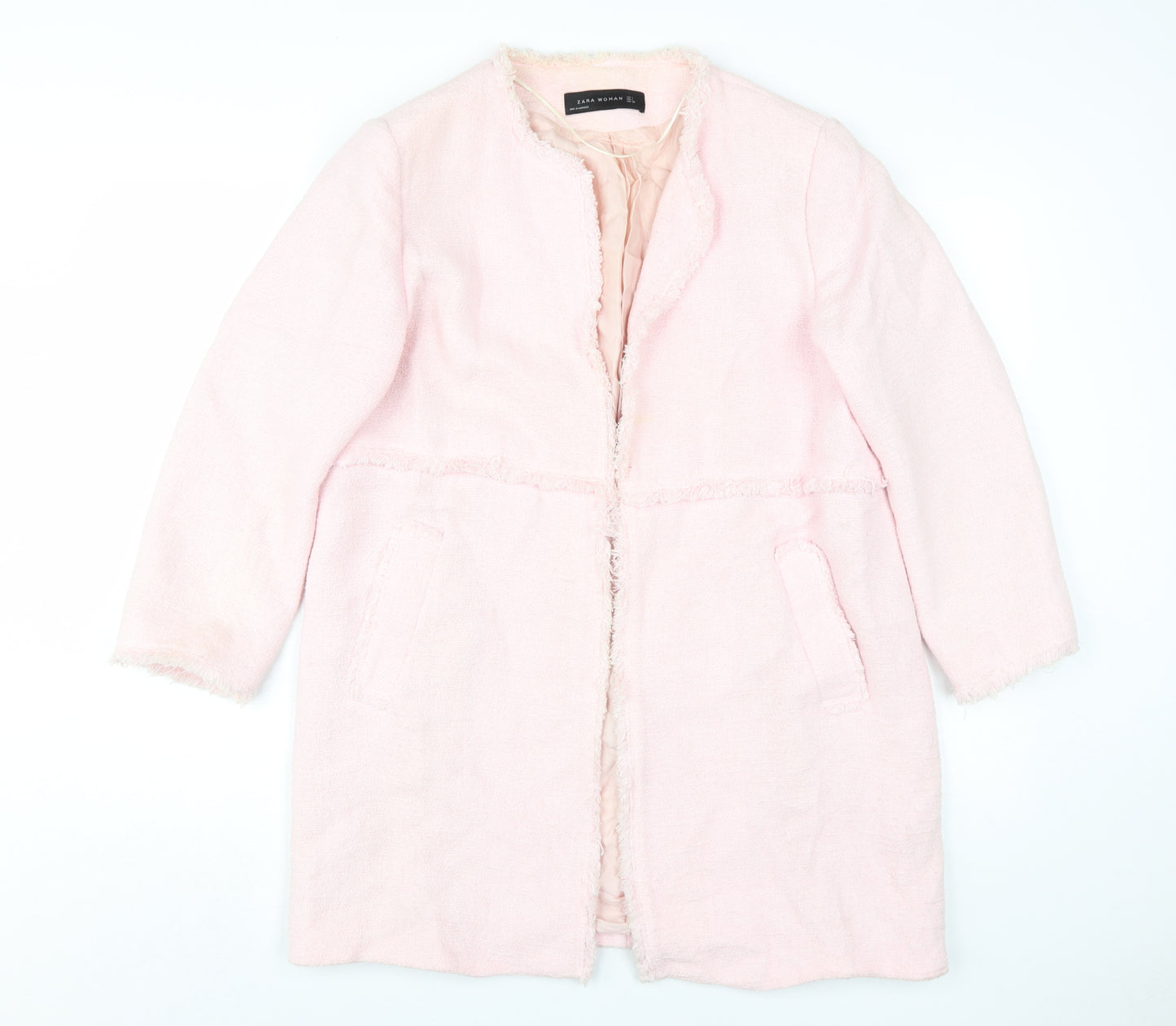 Zara Women's Pink Mid-Length Overcoat, Size L
