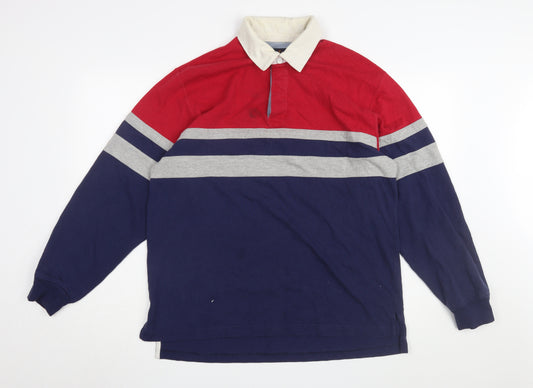 Lands' End Men's Red & Blue Colourblock Polo M