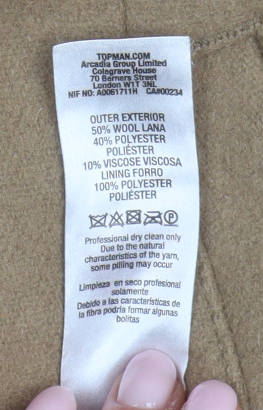 Topman Men's Brown Wool Overcoat Size M