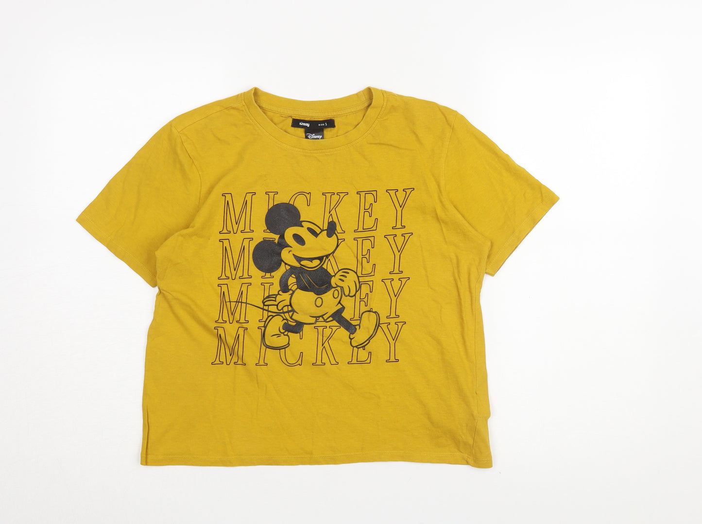 Disney Women's Yellow Cotton T-Shirt, Size S, Short Sleeve