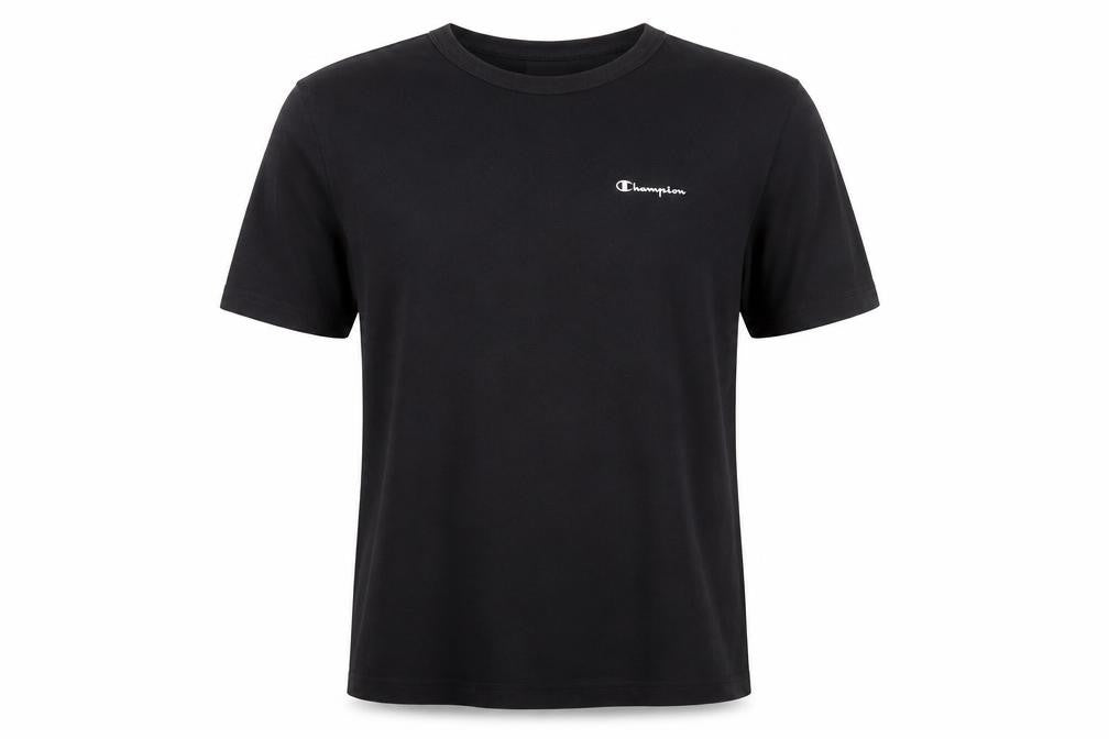 Front view of Champion Men's Black T-Shirt Medium, Solid Casual Tee