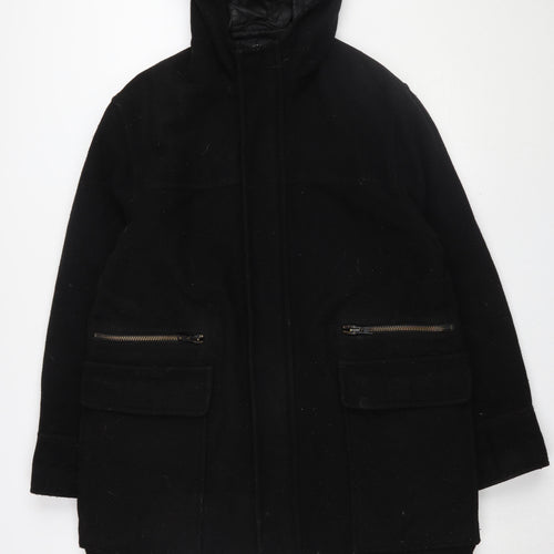 Next Men's Black Parka Coat L Hooded Wool Blend