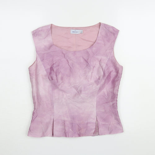 Presen Women's Pink Silk Linen Sleeveless Blouse