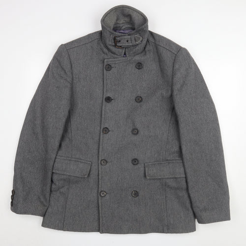 Ted Baker Men's Grey Pea Coat, Size M, Classic Style