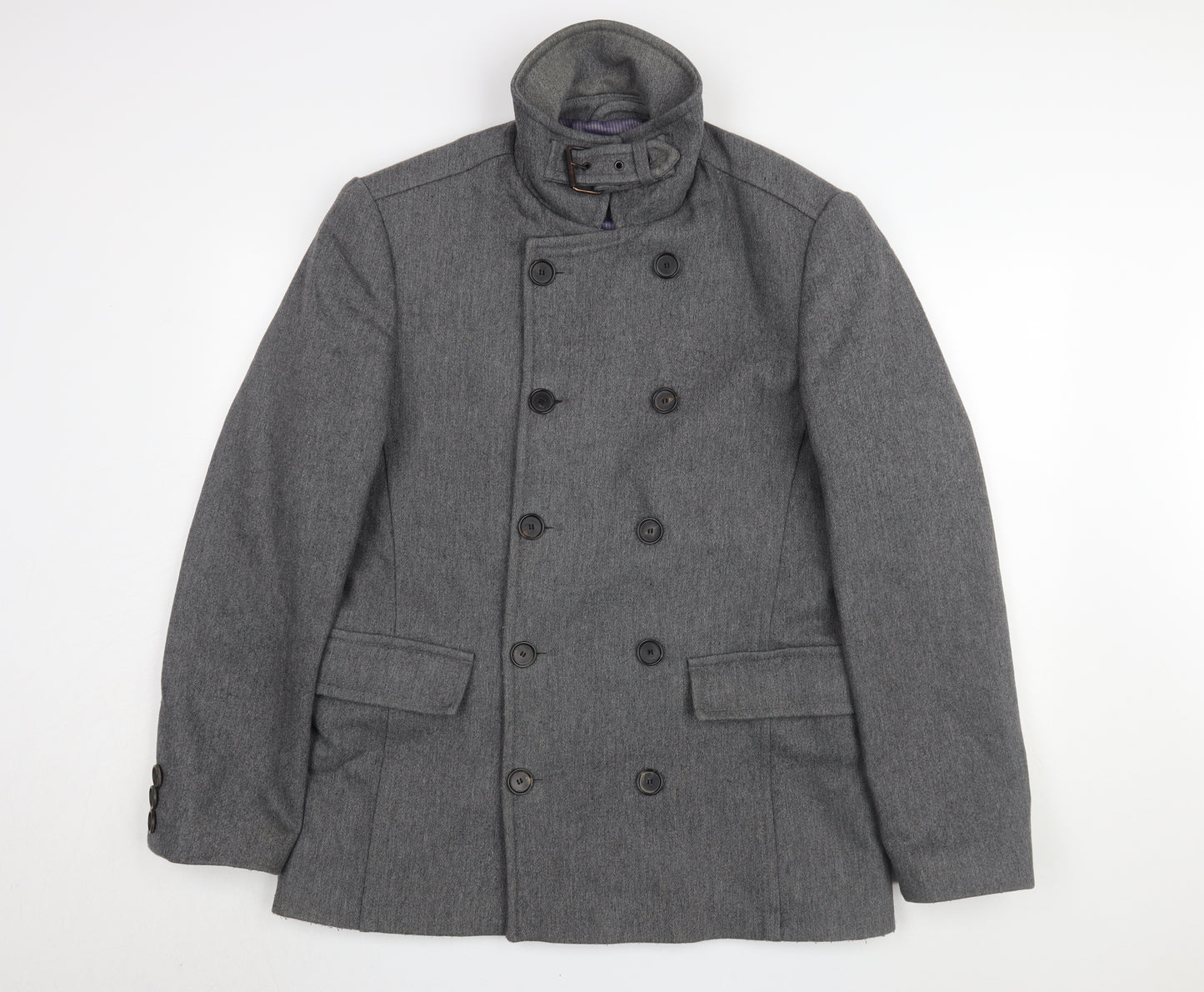 Ted Baker Men's Grey Pea Coat, Size M, Classic Style