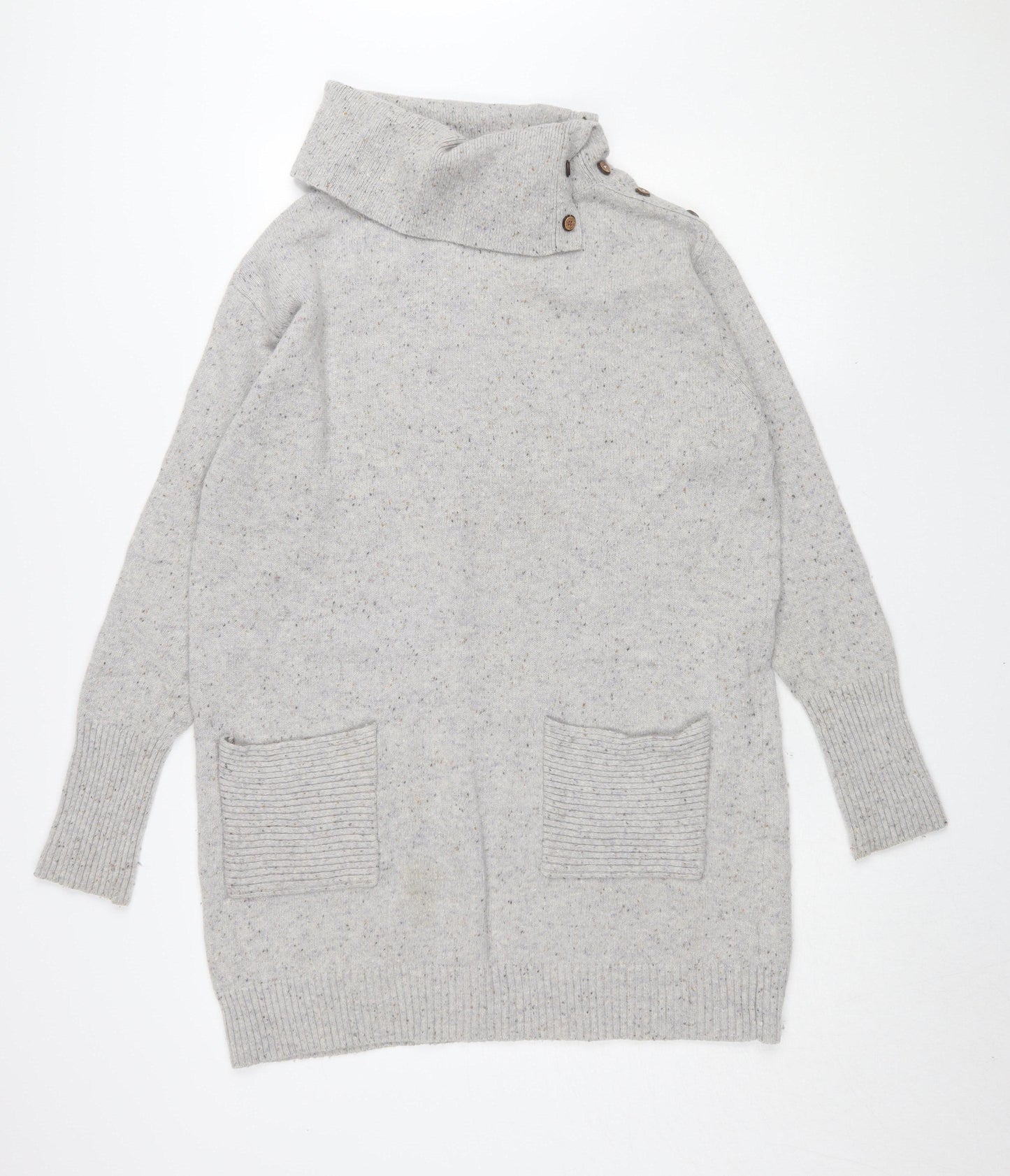 White Stuff Women's Grey Cowl Neck Knit Dress Size 16