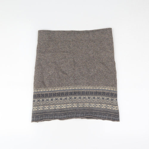 White Stuff Women's Grey Fair Isle Wool Skirt Size 10