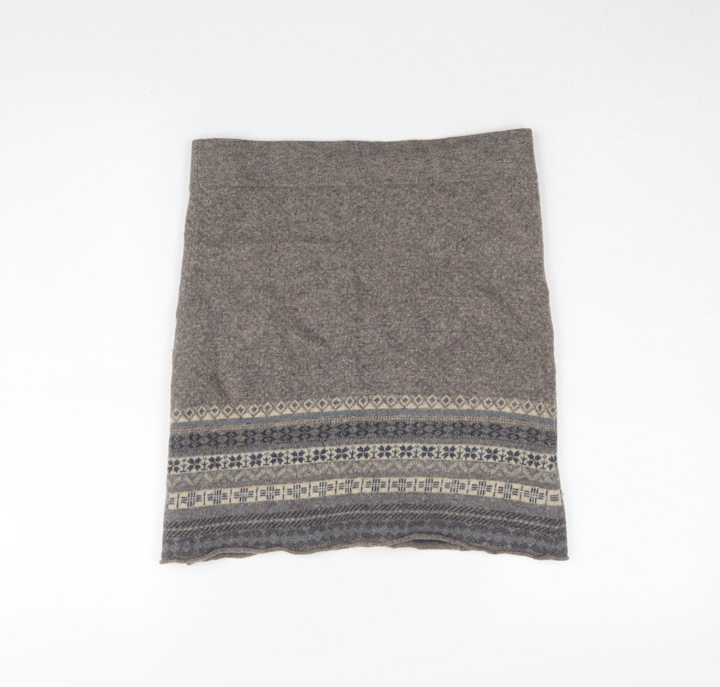 White Stuff Women's Grey Fair Isle Wool Skirt Size 10