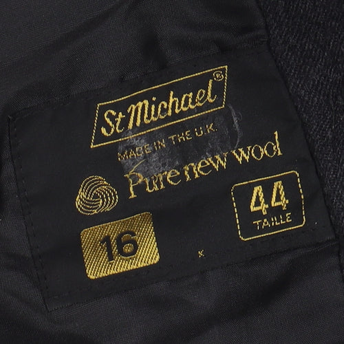 St Michael Women's Black Wool Tweed Blazer Size 16