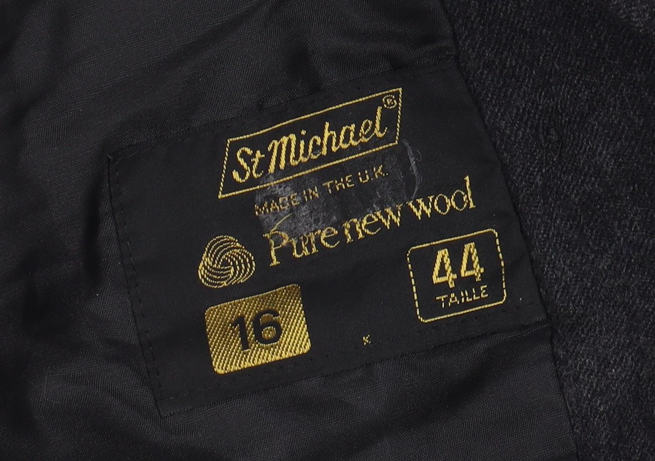 St Michael Women's Black Wool Tweed Blazer Size 16