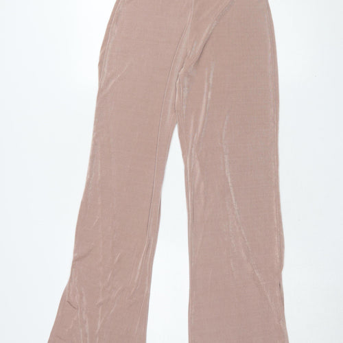 Missguided Women’s Beige Wide-Leg Velour Trousers, Size 4