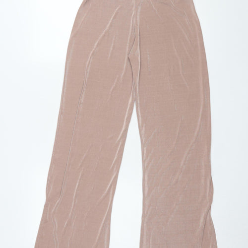 Missguided Women’s Beige Wide-Leg Velour Trousers, Size 4