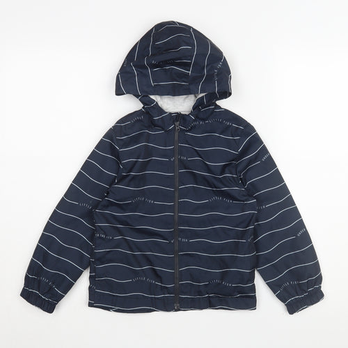 Kiabi Boys Blue Striped Hooded Rain Jacket, Size 5 Years