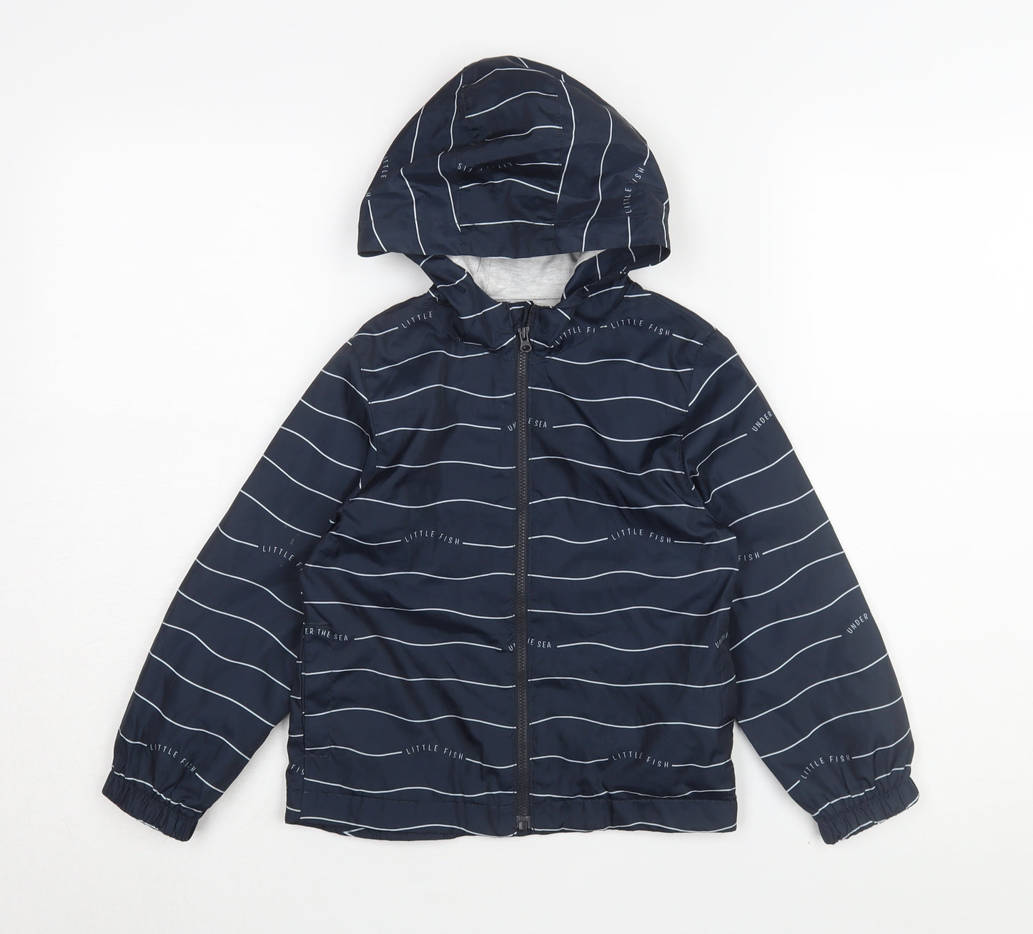Kiabi Boys Blue Striped Hooded Rain Jacket, Size 5 Years