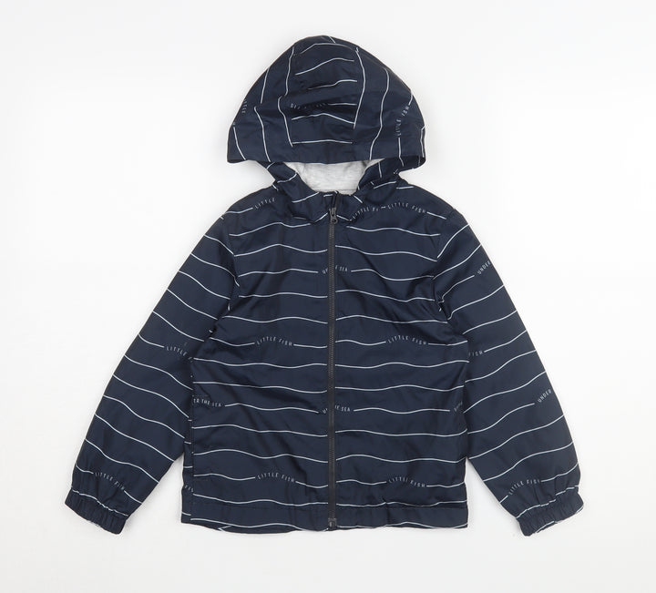 Kiabi Boys Blue Striped Hooded Rain Jacket, Size 5 Years