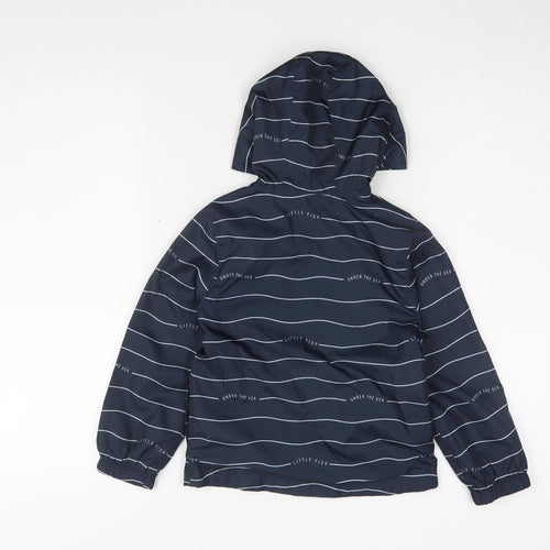 Kiabi Boys Blue Striped Hooded Rain Jacket, Size 5 Years