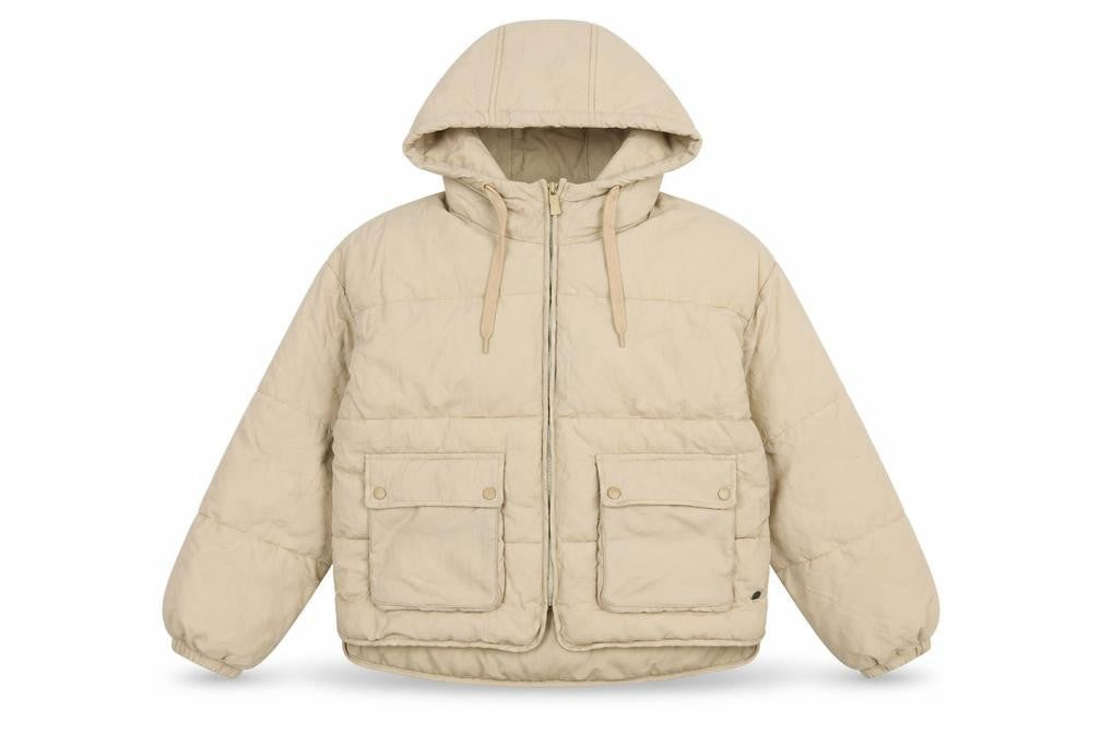 Front view of Pacific Republic Women's Beige Puffer Jacket, size 12