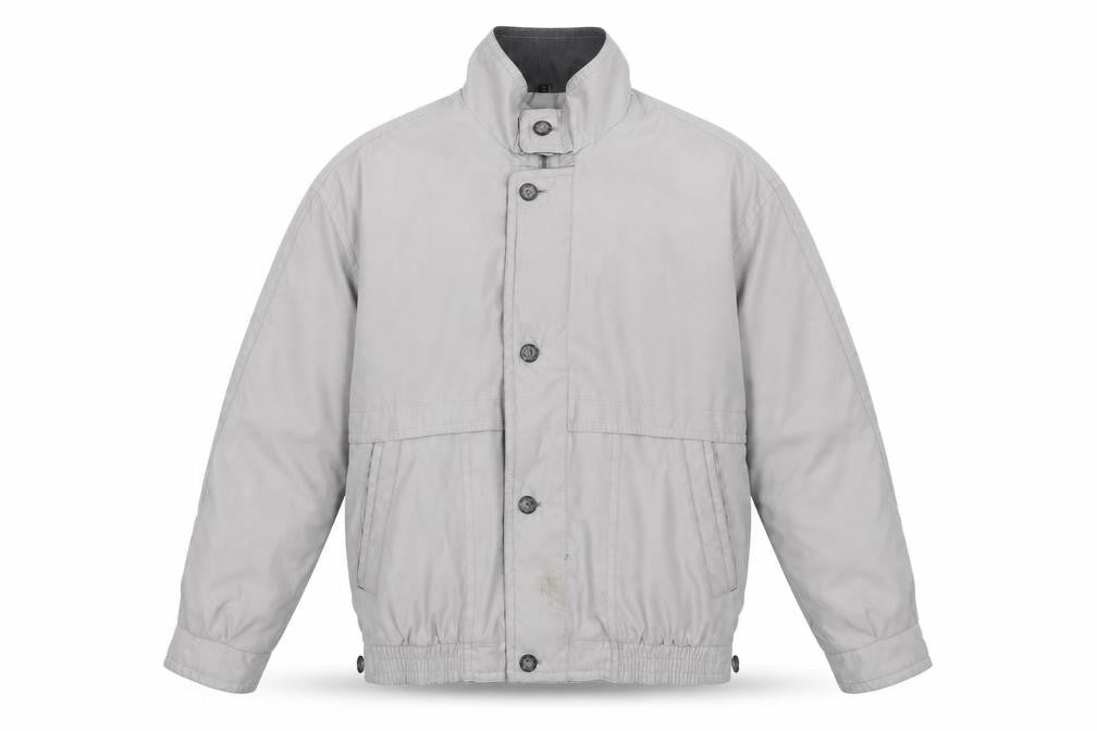 Front view of Baracuta Men's Grey Bomber Jacket, size S, Polyester