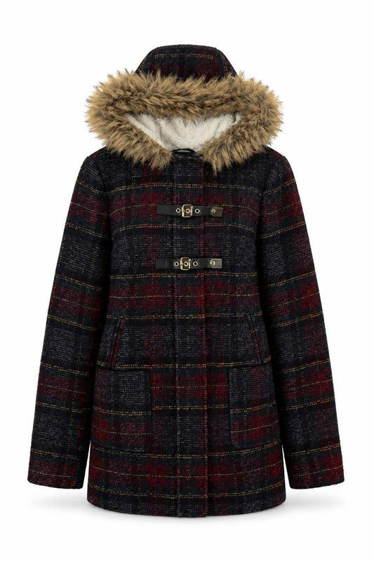 Front view of New Look Women's Multicolour Plaid Parka Coat, size 10, Tall
