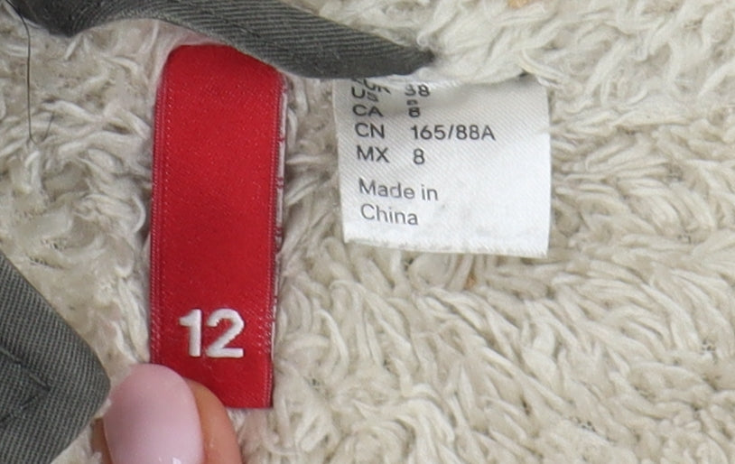 H&M Women's Green Parka Jacket Size 12 with Fur Trim