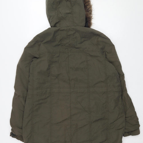 River Island Women's Green Parka Coat with Fur Trim, Size 8