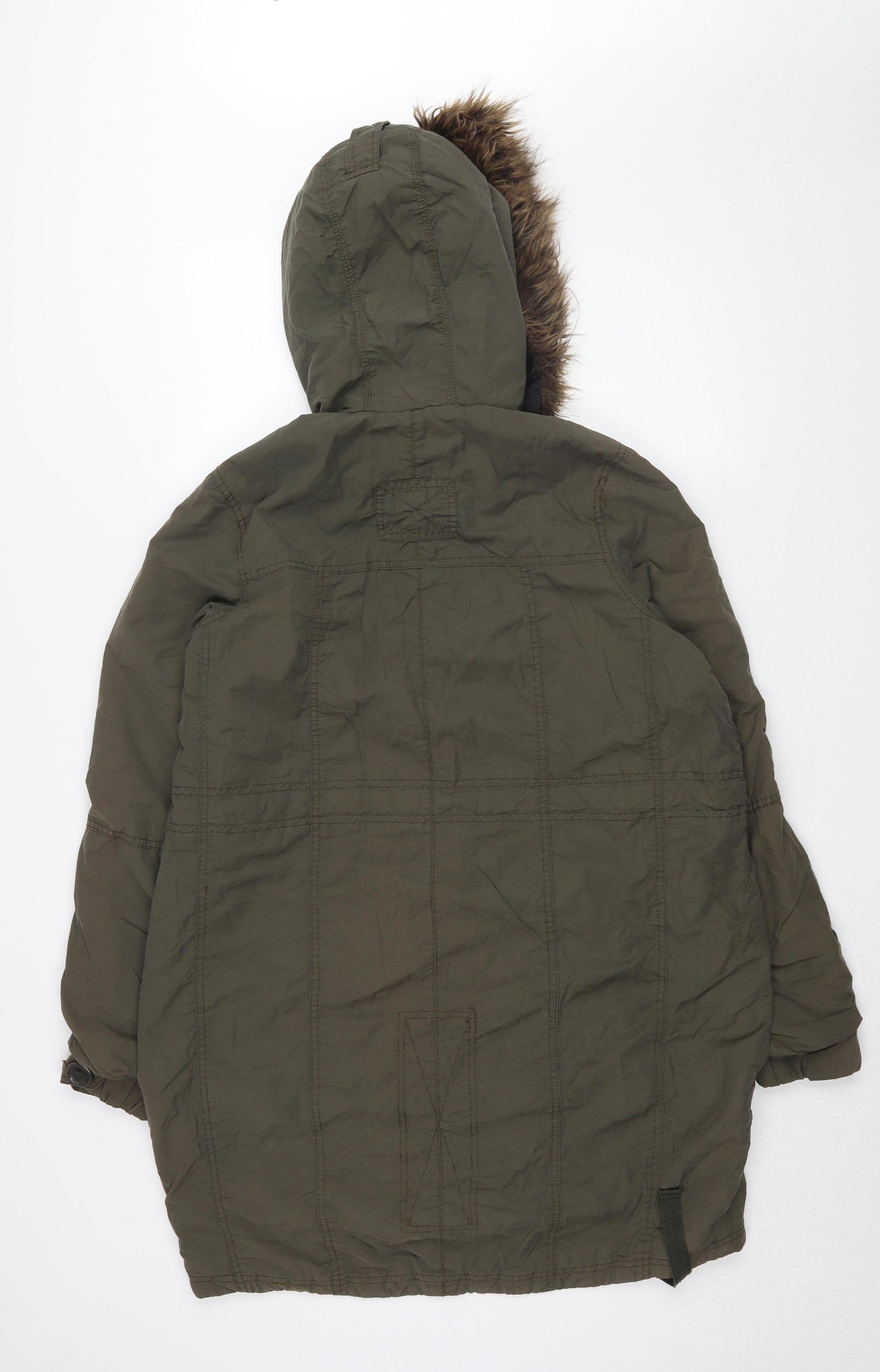 River Island Women's Green Parka Coat with Fur Trim, Size 8
