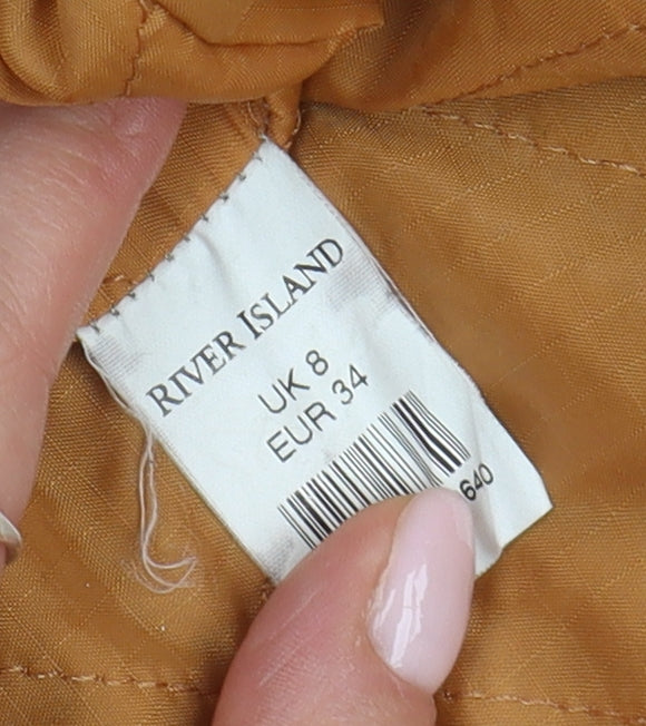River Island Women's Green Parka Coat with Fur Trim, Size 8
