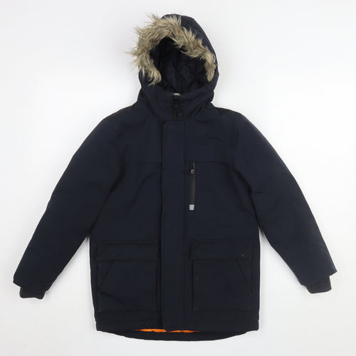 Next Boys Navy Parka Jacket with Fur Hood, 8 Years