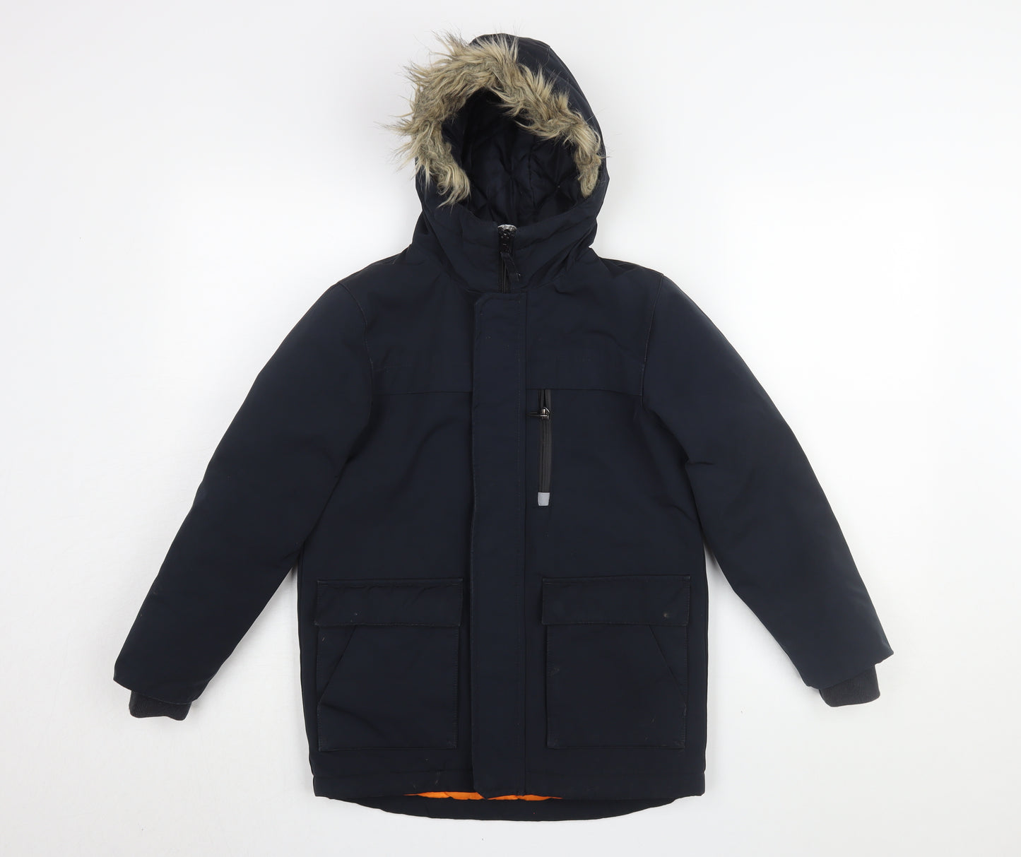Next Boys Navy Parka Jacket with Fur Hood, 8 Years