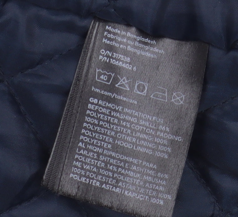 H&M Girls Blue Parka Coat 18-24 Months