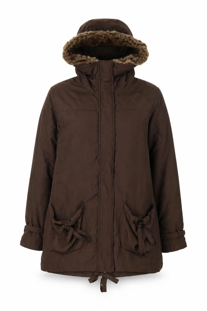Front view of Changes by Together Brown Hooded Parka Coat, size 12