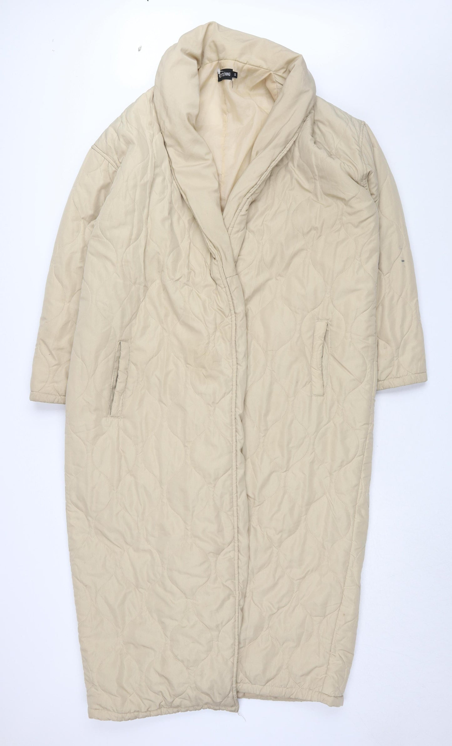 PrettyLittleThing Women's Beige Quilted Long Coat, S