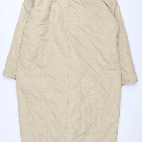 PrettyLittleThing Women's Beige Quilted Long Coat, S