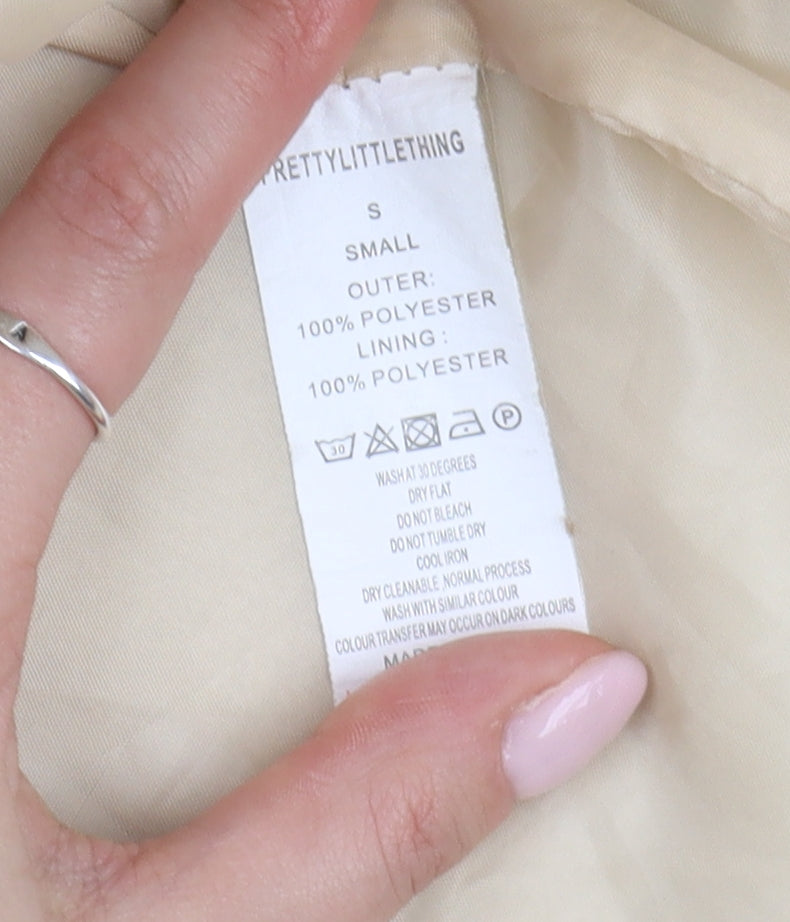 PrettyLittleThing Women's Beige Quilted Long Coat, S