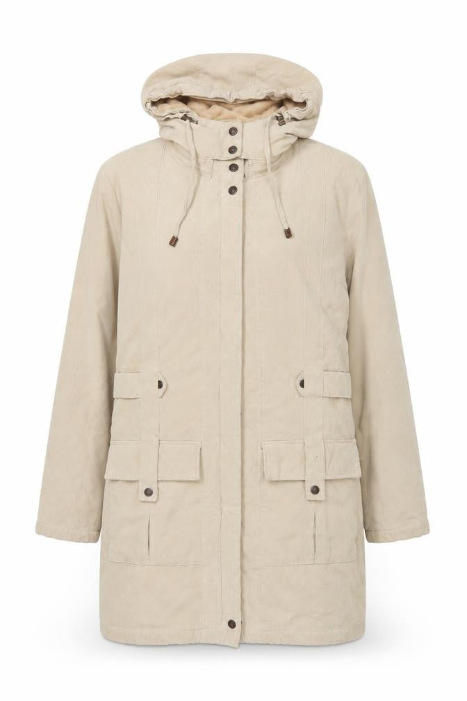 Front view of Klass Collection Women's Beige Parka Jacket, size M