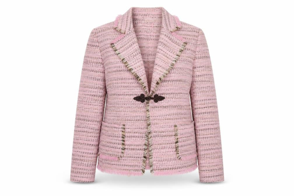Front view of Delmod Women’s Pink Striped Blazer UK 12