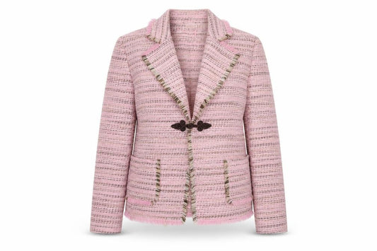 Front view of Delmod Women’s Pink Striped Blazer UK 12