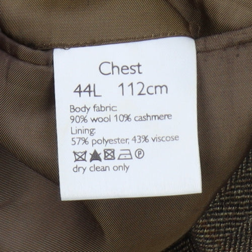 John Lewis Men's Brown Blazer, 44L, Cashmere Wool Blend