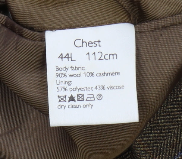 John Lewis Men's Brown Blazer, 44L, Cashmere Wool Blend