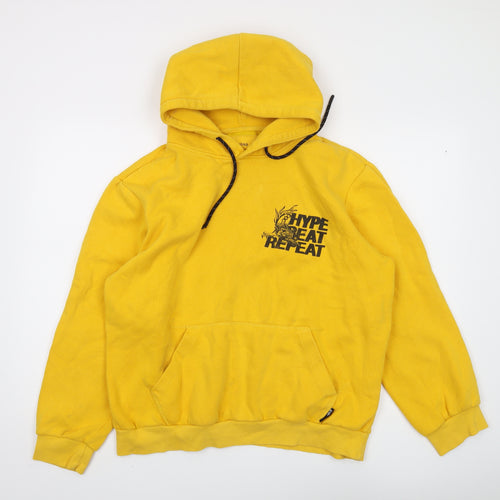 Bershka Unisex Yellow Graphic Hoodie - Size L