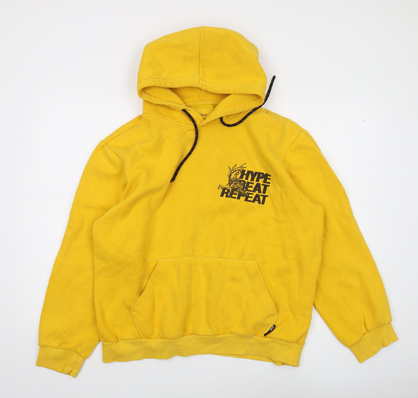 Bershka Unisex Yellow Graphic Hoodie - Size L