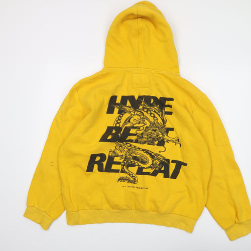 Bershka Unisex Yellow Graphic Hoodie - Size L