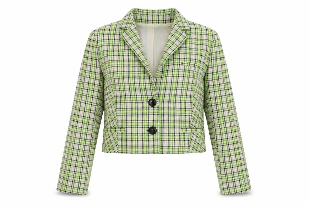 Front view of ASOS Women's Plaid Cropped Suit Jacket, size 10, Multicoloured