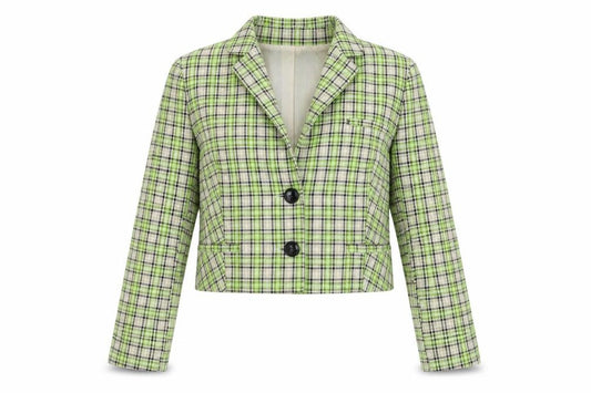 Front view of ASOS Women's Plaid Cropped Suit Jacket, size 10, Multicoloured