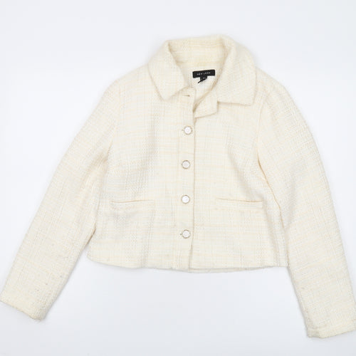 New Look Women's Ivory Bouclé Cropped Blazer UK 8