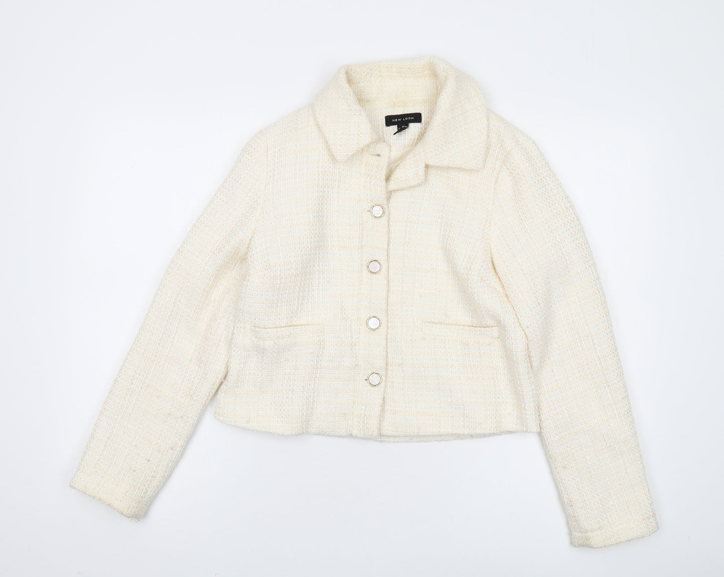 New Look Women's Ivory Bouclé Cropped Blazer UK 8